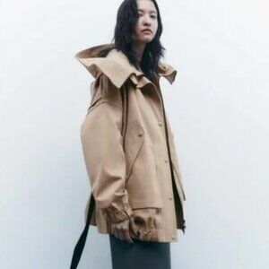Brand New w Tags! ZARA Taupe Brown Oversized Cotton Parka Size M